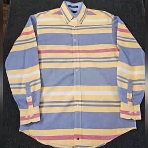 Vtg. Tommy Hilfiger Multicolored Striped Button-Up Long Sleeve Shirt Mens Medium